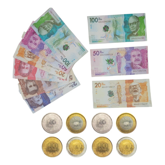 Kit Billetes Didácticos Surtidos + Monedas Peso Colombiano