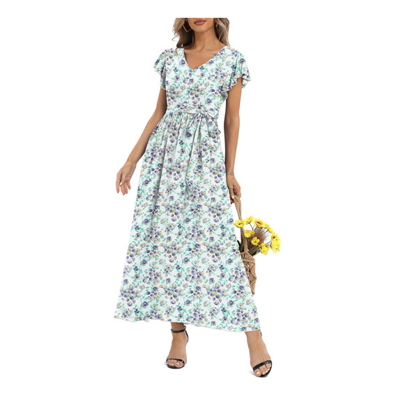 Vestido Moda Casual Para Mujer Estampado Floral Cuello V