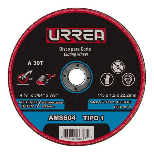 Disco Abrasivo Tipo 1 Para Acero Inoxidable 4-1/2 X 1/16