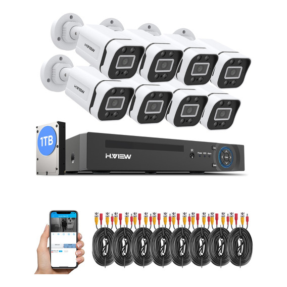 H.view Kit Videovigilancia 8 Cámaras De Seguridad Dvr 1tb