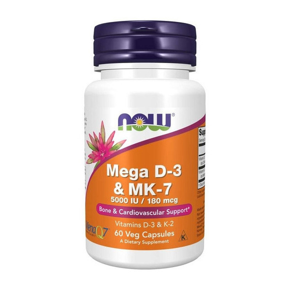 Now Foods Mega D3 & Mk7 60vcaps Soporte Oseo Y Cardio Sabor Sin Sabor