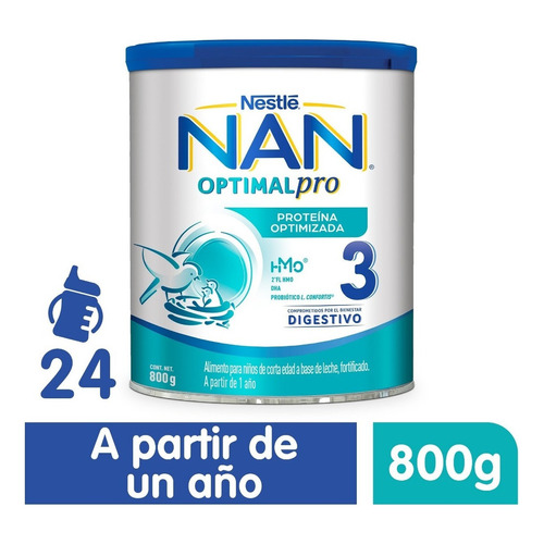 Leche de fórmula en polvo sin TACC Nestlé Nan Optipro 3 en lata de 1 de 800g - 1  a 3 años