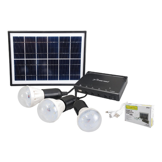 Kit Panel Solar 3 Focos Led Batería Recargable Usb 2721 Lion