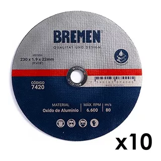 Bremen 7420 Disco Corte Amoladora Metal 230 X 1.9mm Caja 10u 