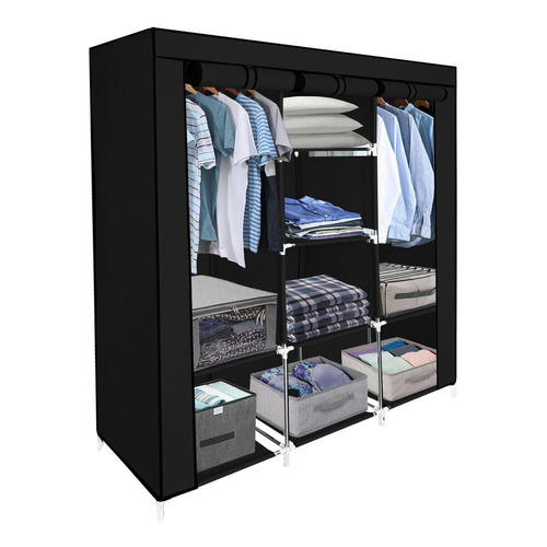Closet Ropero Armable 3 Puertas Organizador Portatil Color Color Negro