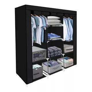 Closet Ropero Armable 3 Puertas Organizador Portatil Color Negro