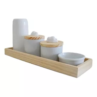 Kit Higiene Bebê Porcelanas Bandeja Pinus Mini Térmica 250ml