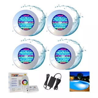 Kit Iluminação Piscina 4 Refletores Led 70 Abs Rgb + Comando