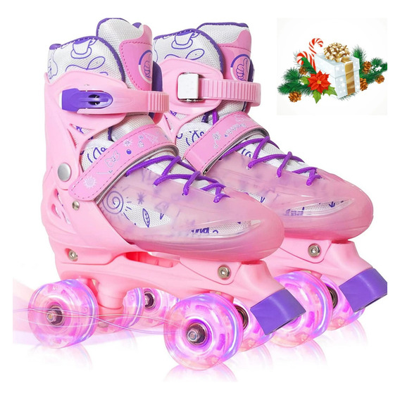 Patines De 4 Ruedas Niños Niña  Con Luces Protecciones