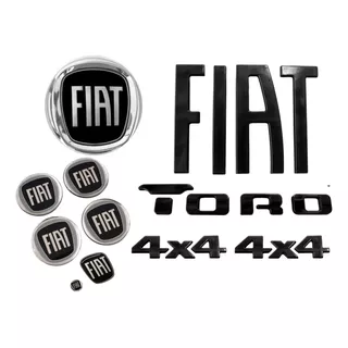 Kit 11 Emblemas Preto Black Piano Fiat Toro Volcano 4wd