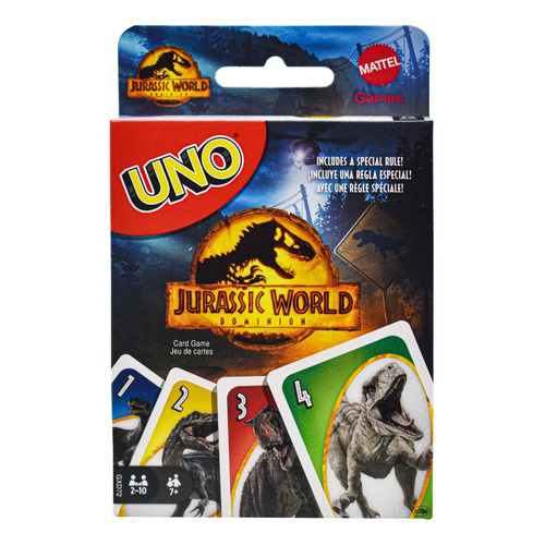 UNO Juego de Cartas Jurassic World 3 para 2 a 10 jugadores para niños de 7 años en adelante