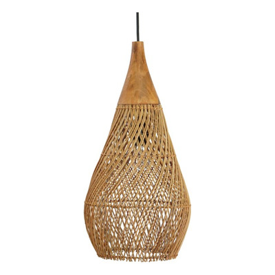 Colgante Deco Moderno De Ratán Emir 25×50 Natural  Natural/cable Blanco