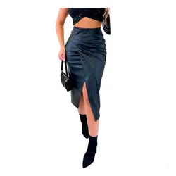 Saia Feminina Midi Couro Ecologico Fake Transpassada Fenda no Mercado Livre com oferta e cupom de desconto