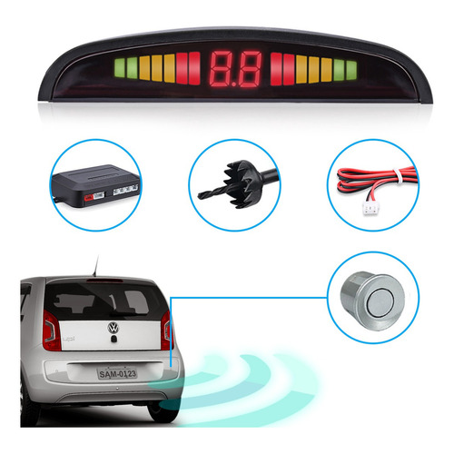 Sensor de estacionamiento Re 4 sensores, pantalla LED de sonido blanco, color plateado