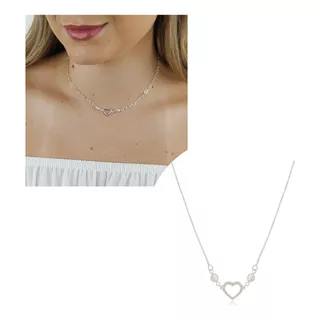 Chocker Elo Corações Vazado + Ponto De Luz Semi Joia