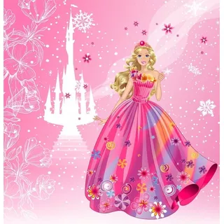 Painel Adesivo Barbie Castelo Mágico Rosa Jardim Florido  60