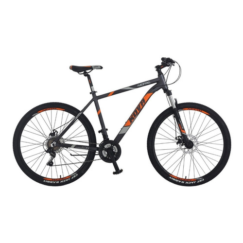 Mountain bike masculina Kova Nepal R27.5 M 21v cambios Shimano color gris/naranja con pie de apoyo
