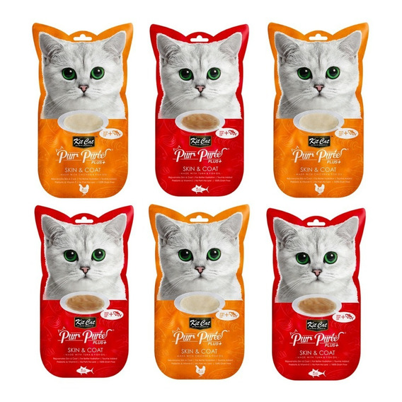 Kit Cat Purr Purée+ Skin & Coat Snack Premio Gatos Pack De 6
