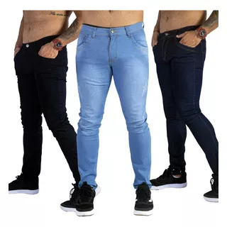 Kit 3 Calça Jeans Masculina Slim Original Elastano Lycra