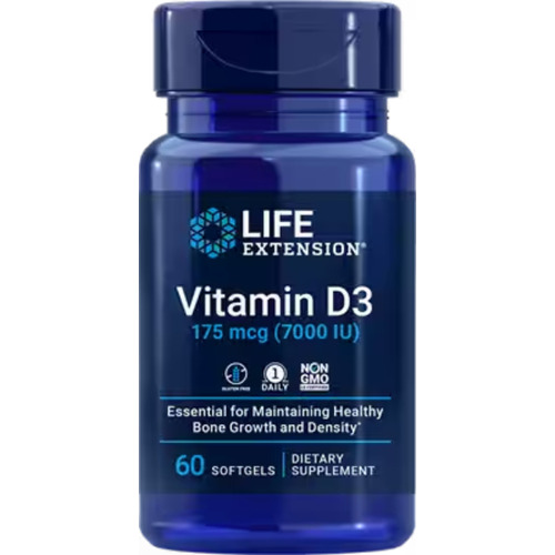 Life Extension Vitamina D3 175 Mcg, 60 Softcaps Sfn Sabor Sin sabor