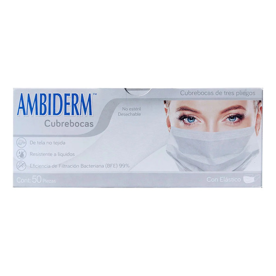 Ambiderm Cubrebocas Tricapa Plisado Caja C/50pzs Para Adulto