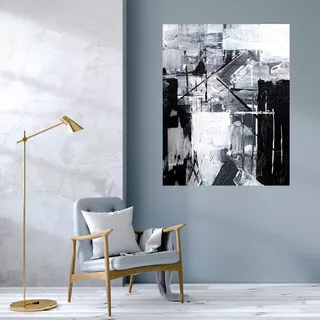 Abstracto Gris Y Negro Cuadro Canvas En Bastidor 90x60cm 