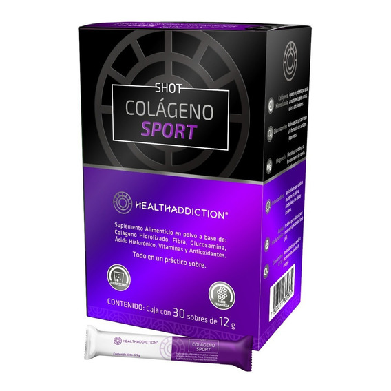 Shot Colágeno Sport Suplemento Healthaddiction Efervescente Sabor Frambuesa Con Glucosamina, Ácido Hialurónico, Astaxantina, Vitamina y Minerales