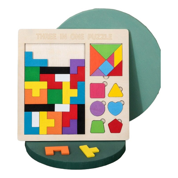 Juego Madera Tetris Puzzle Figuras Rompecabezas Colores 