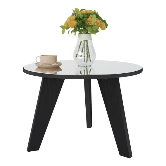 Mesa De Living Mesa Ratona Diseño Elegante Espejo Movelart Color Negro