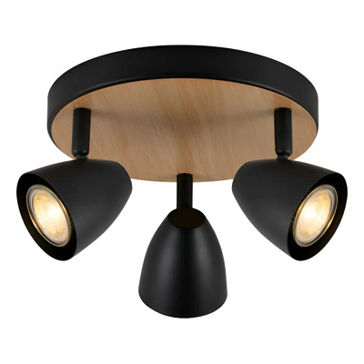 Aplique Plafon 3 Luces Negro Madera Apto Led Gu10 U1903 Mks Negro/madera