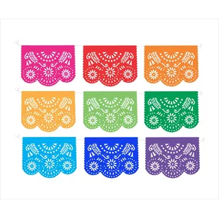 Decoración Papel Picado Flores Arcoíris 10 Tiras 5 Metros 01