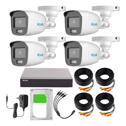 Hilook Kit De Video Vigilancia Turbohd Con Dvr 8 Canales Con H.265+ + 4 Cámaras Bala Metálicas + Disco Duro 1tb Con Fuente De Poder Y Accesorios De Instalación Modelo Hl28lqkits-m/1tb