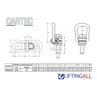 Cancamo Giratorio Cartec Mod.  C806x42 , M42 Cap. 15 Tons