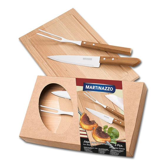 Cubiertos Para Asado X2 Con Tabla De Madera, Martinazzo