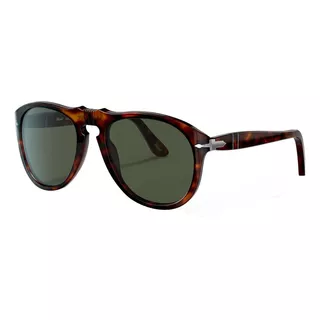 Óculos De Sol Persol Po0649 Large Armação De Acetato Cor Havana, Lente Verde De Cristal Clássica, Haste Havana De Acetato