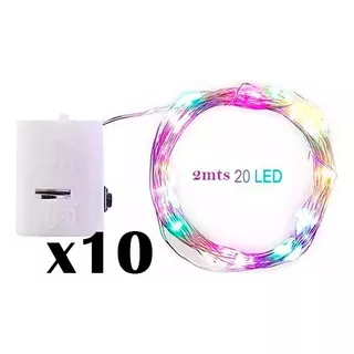 Luces Led 10 Unidades Hada Multicolor 2mts 20led Con Bateria