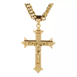 Collar Cruz Jesus Cadena Color Oro Acero Inoxidable Hombre