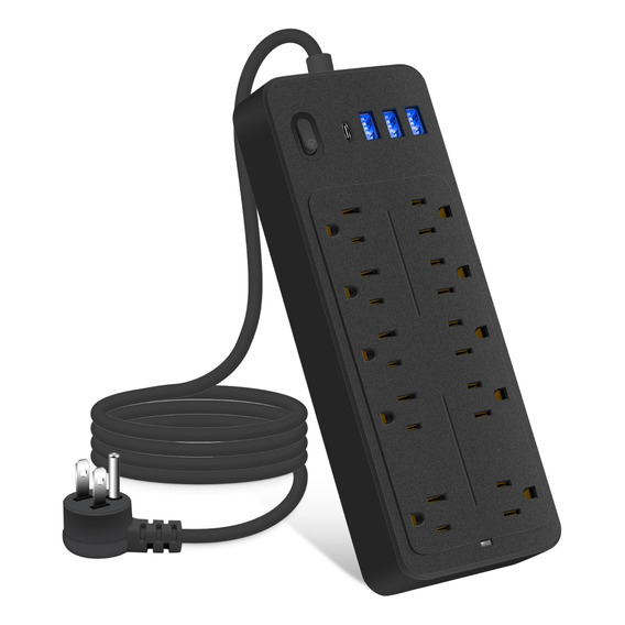 Regulador Multicontactos Con 10 Tomas, 3 Usb Y 1 Tipo C