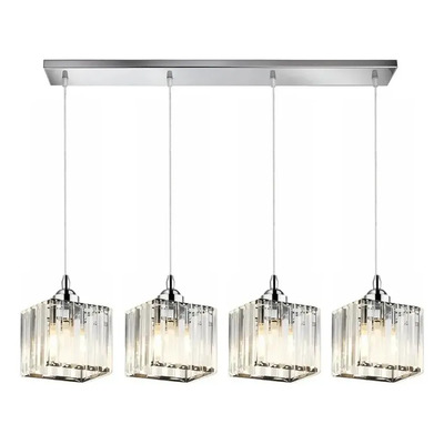  Colgante 4 Luces Prisma C Cristal Cromo Apto Led E27 Ld Cromo