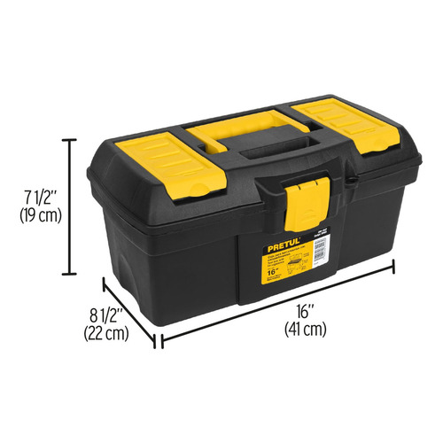 Caja de herramientas Pretul CHP-16CP de polipropileno 22cm x 40cm x 19cm negra y amarilla