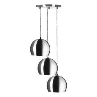 Lustre Pendente Aluminio Bola Triplo 15cm Cores Metalicas Cor Escovado