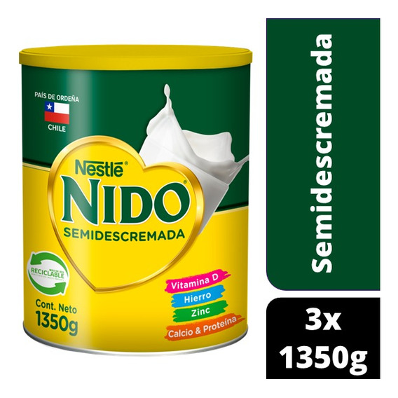 Pack Leche En Polvo Nido® Semidescremada Tarro 1350g X 3