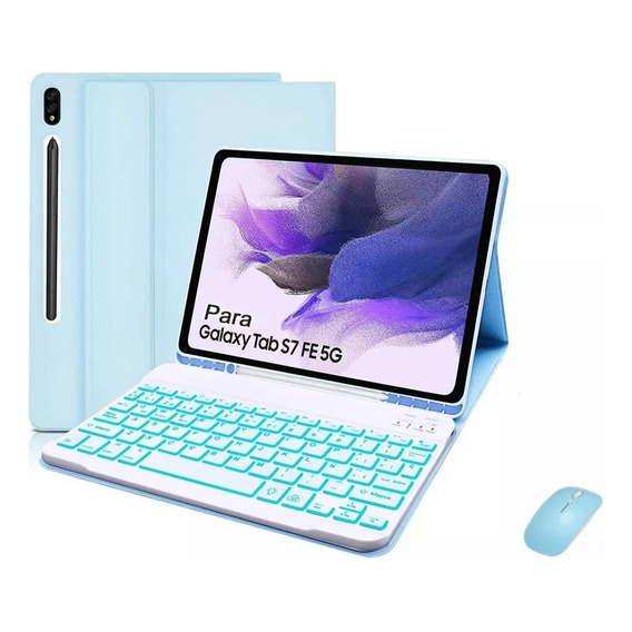 Funda Con Teclado Iluminado +mouse Para  Galaxy Tab S7 Fe 