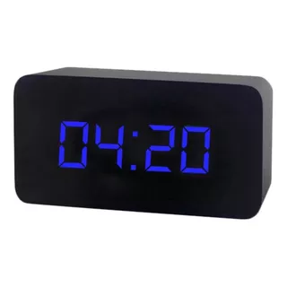 Reloj De Mesa  Despertador  Digital Mas Accesorios Reloj Digital Madera  Color Negro/azul 