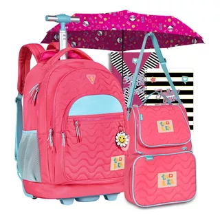 Kit Mochila Escolar Luluca Infantil Feminina De Carrinho