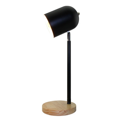 Velador De Mesa Bartolo Negro Con Madera Apto Led Deco Cie