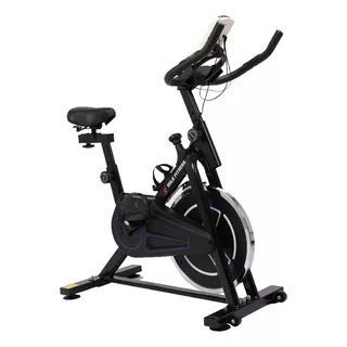 Bicicleta Ergométrica Mile Fitness Para Spinning Preta E Azul 20 Níveis De Intensidade Ajustável D2202191 Monitor De Exercício Suporta 130kg