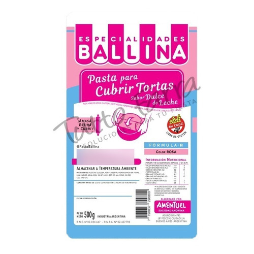 Pasta Ballina cubretorta color rosa fórmula H repostería