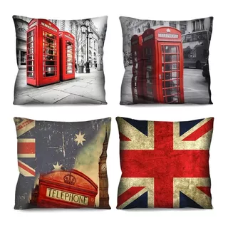 4 Capas De Almofada Londres Inglaterra 42cm Para Sala Quarto