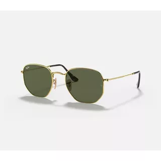 Óculos De Sol Ray-ban I-shape Hexagonal Standard, Design Mirror, Cor Dourado Armação De Metal Cor Polished Gold, Lente Dark Green De Cristal Clássica, Haste Polished Gold De Metal - Rb3548